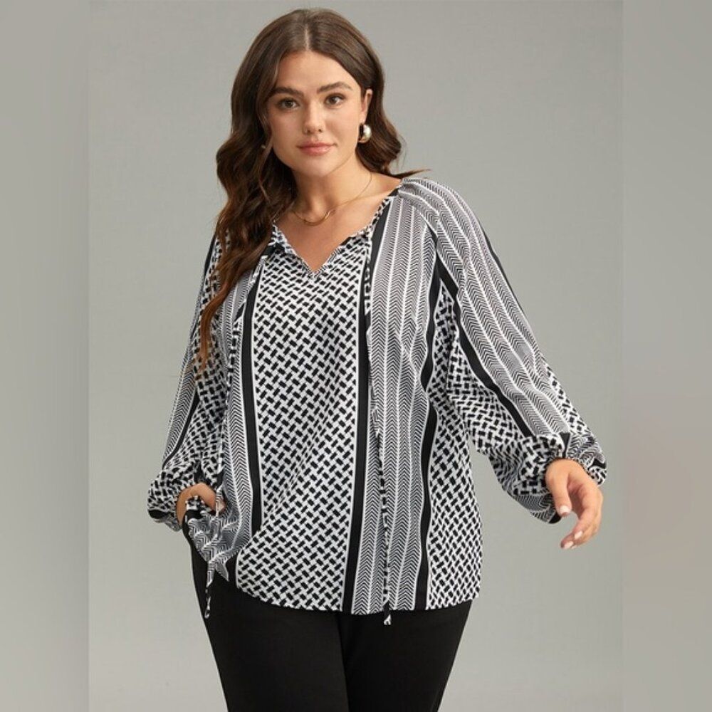 Bloomchic Long Sleeve Geo Print Top